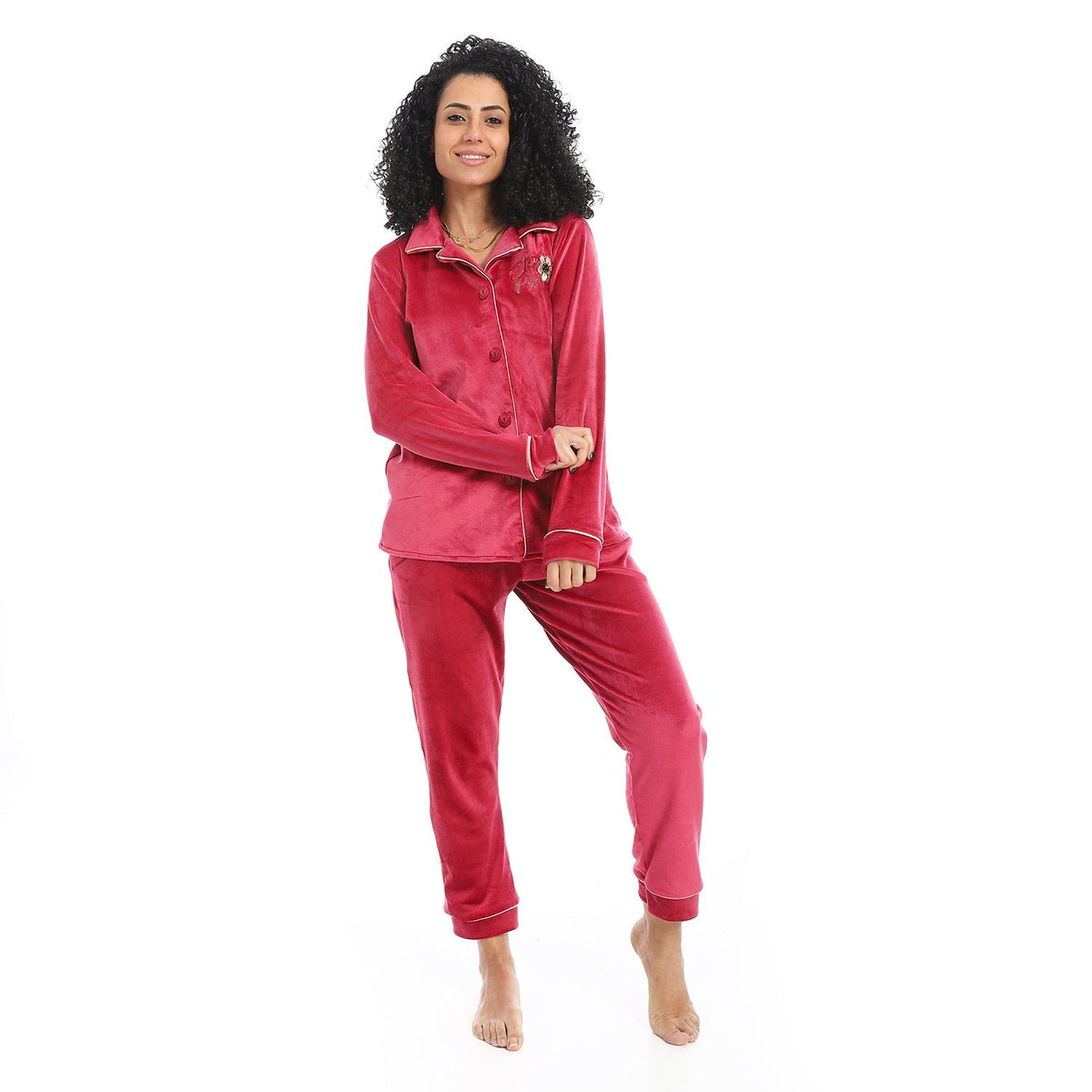 Classic Winter Women's Pajama Set -Burgundy - Red Cotton