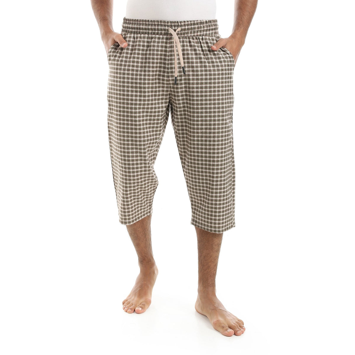 Comfy and Stylish Men's Soft Check Pentacore - Beige - Red Cotton