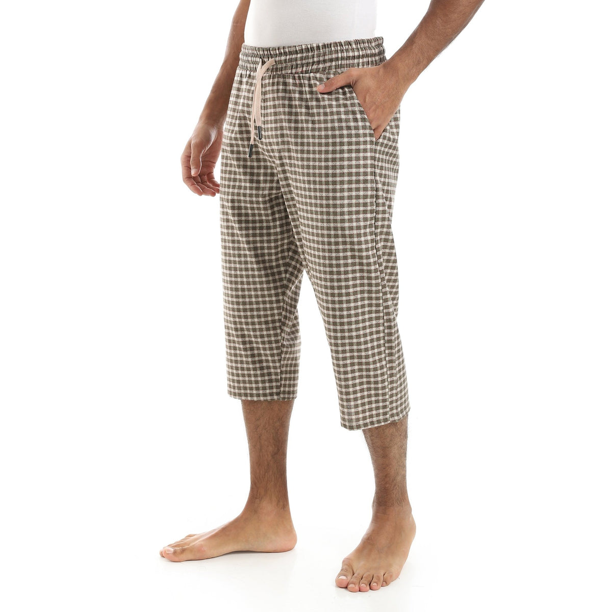 Comfy and Stylish Men's Soft Check Pentacore - Beige - Red Cotton