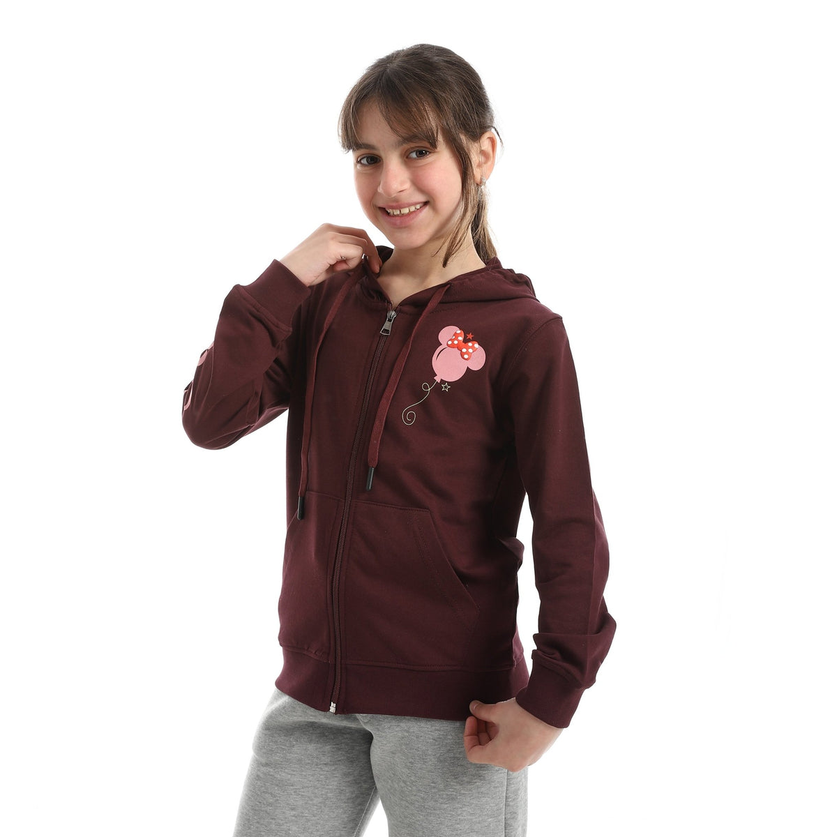 Disney Minnie Mouse Girl's Zip-Up Hoodie - Red Cotton