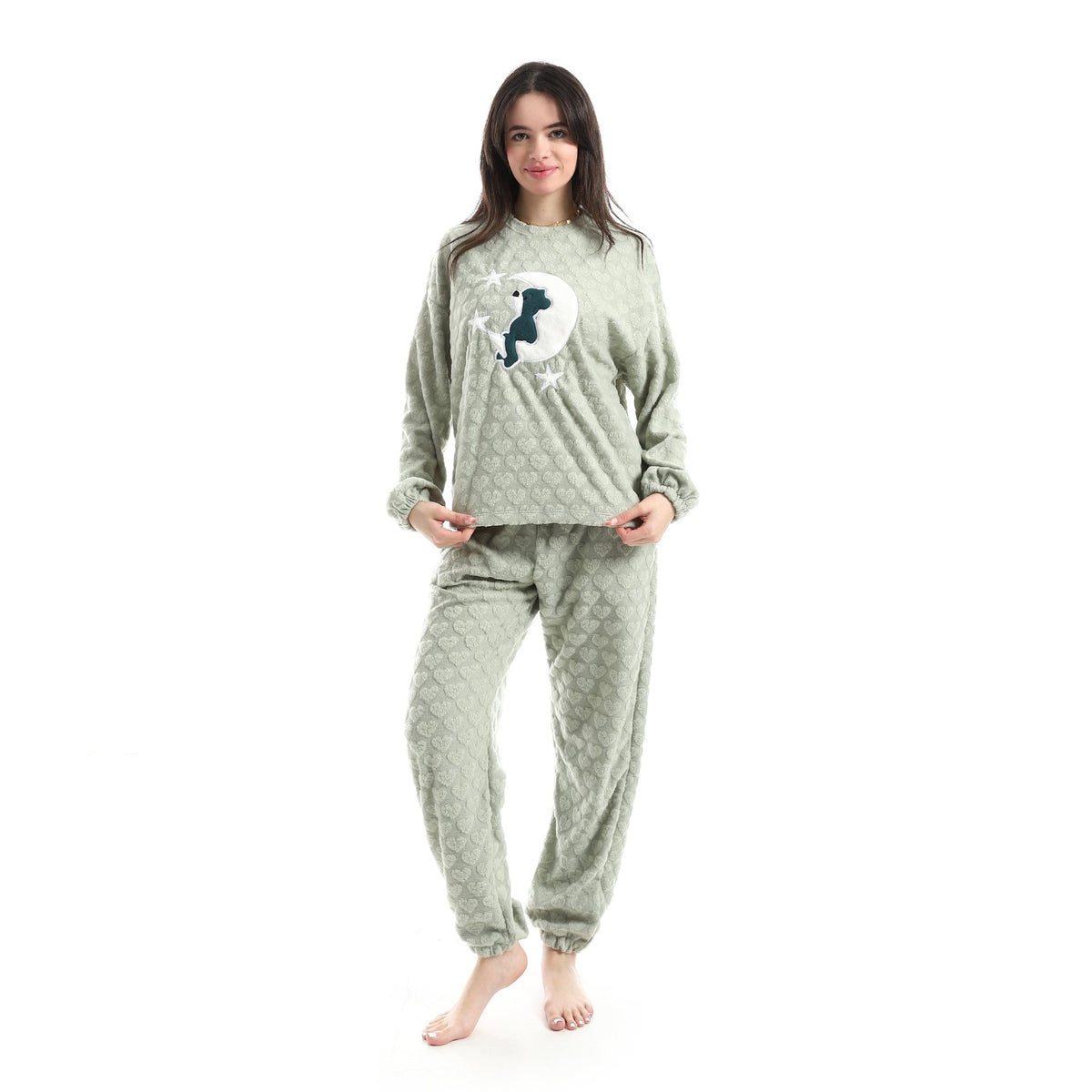 Dreamy Stars & Moon Embossed Pajama Set - Red Cotton