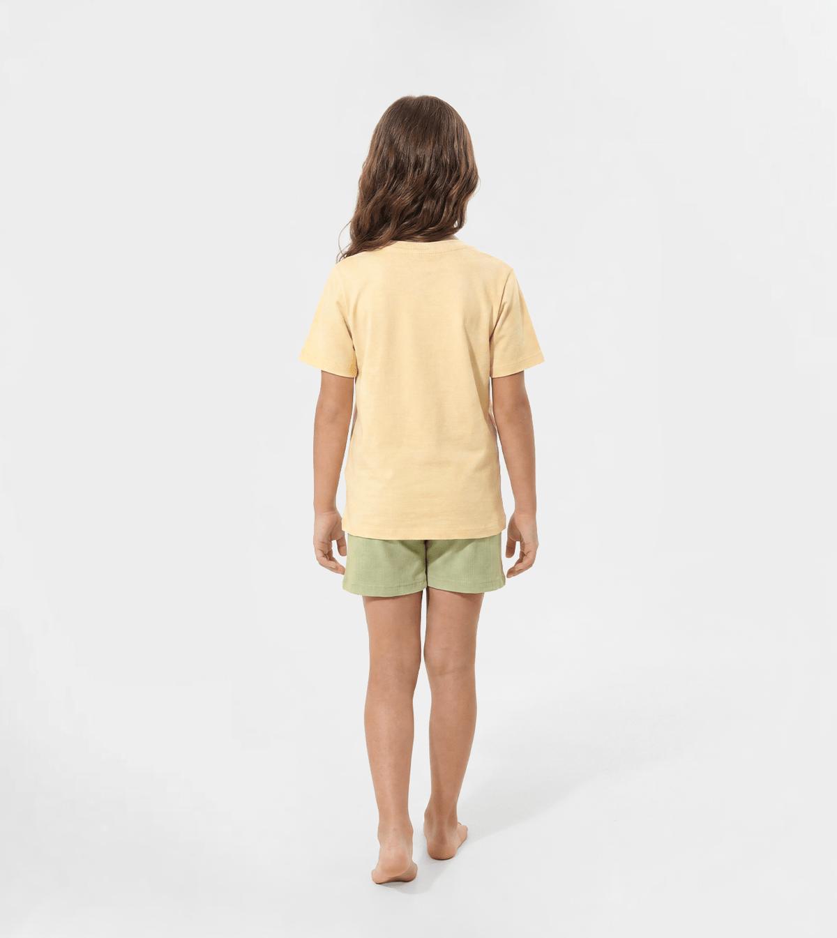 Girl Graphic T-Shirt and Green Shorts Set - Red Cotton