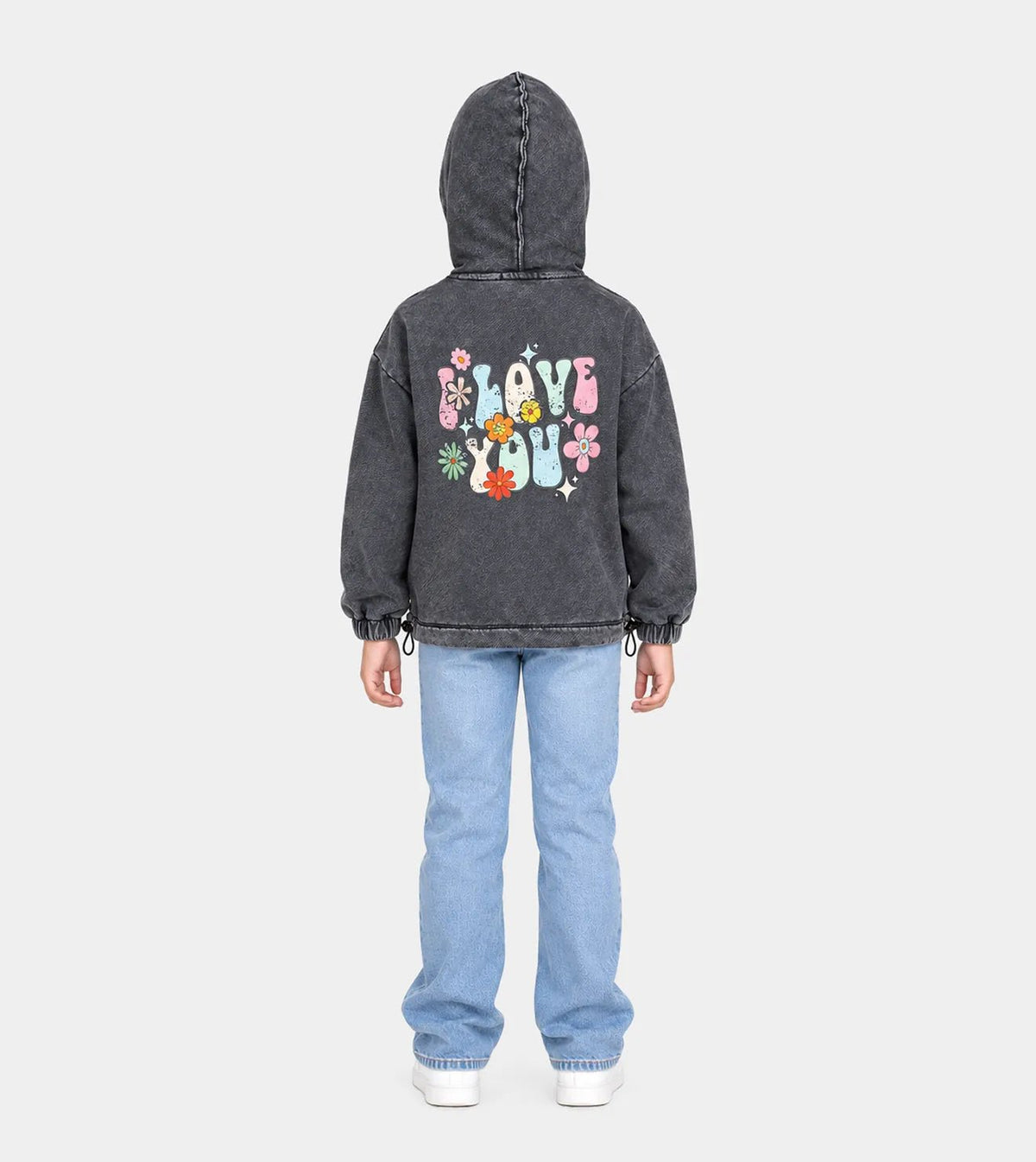 Girls’ Black Garment-Dyed Hoodie | Red Cotton - Red Cotton