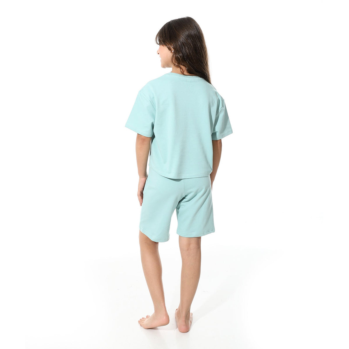 Girls’ Blue "Somewhere Over The Rainbow" Printed Short Set - Red Cotton