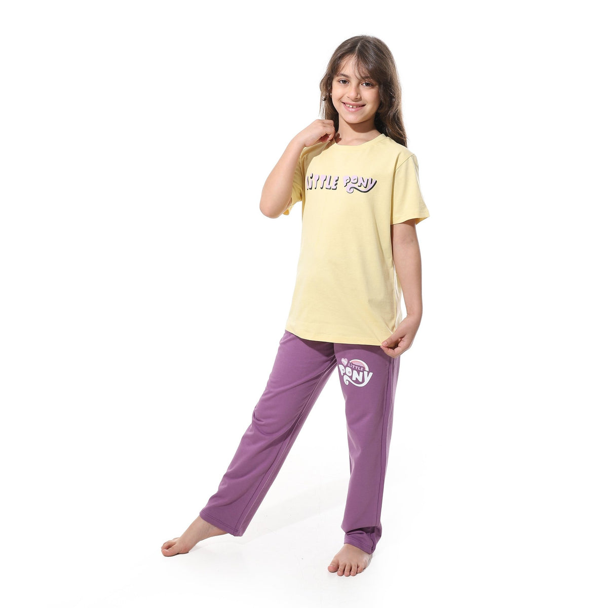 Girls' Cartoon Printed Pajama Sets with Back Print -Purple - Red Cotton