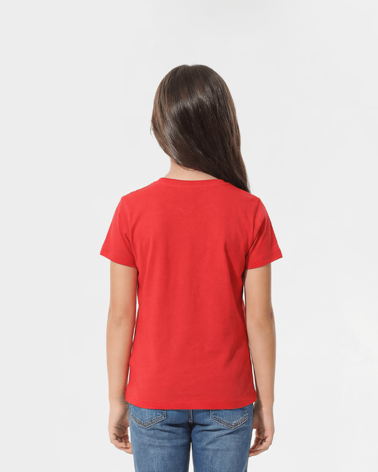 Girls "Floral Frame" Cotton Active Tee - Red Cotton