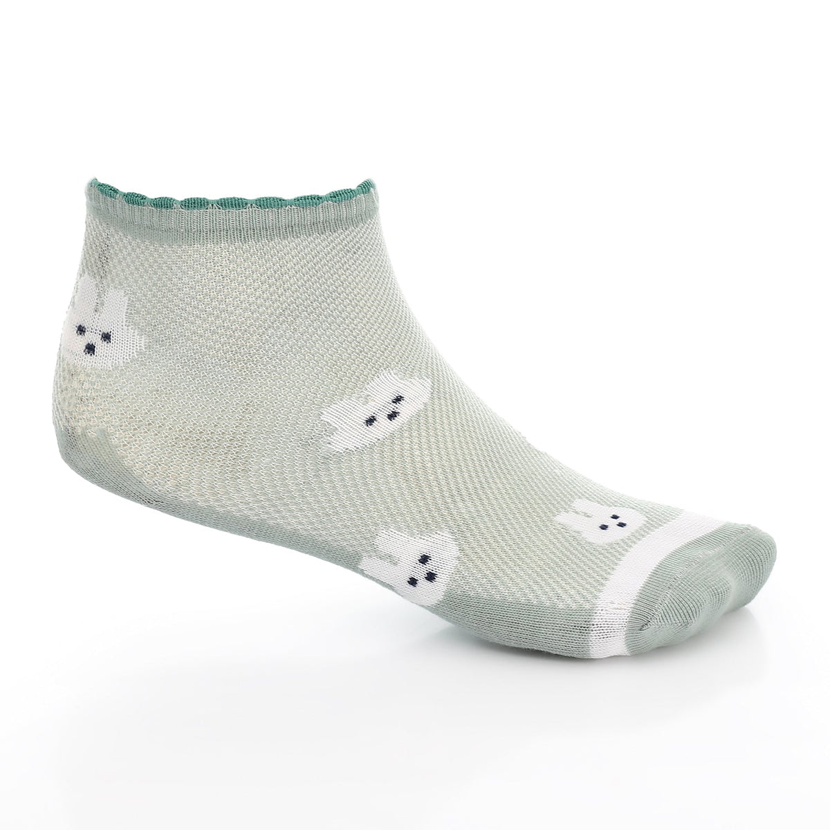Girl's No Show Socks - Mint - Red Cotton
