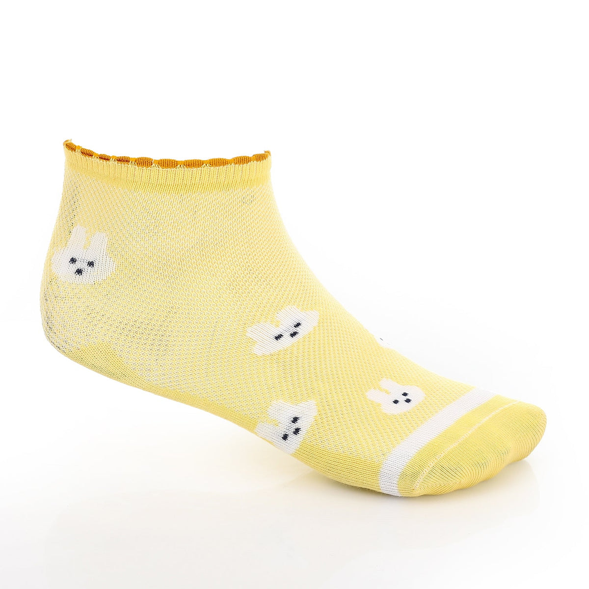 Girl's No Show Socks - Yellow - Red Cotton