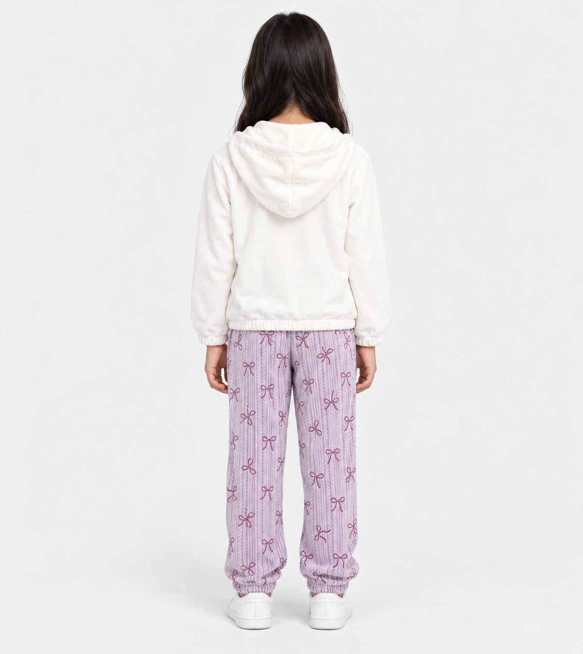 Girls’ Off-White Hoodie Pajama Set | Red Cotton - Red Cotton