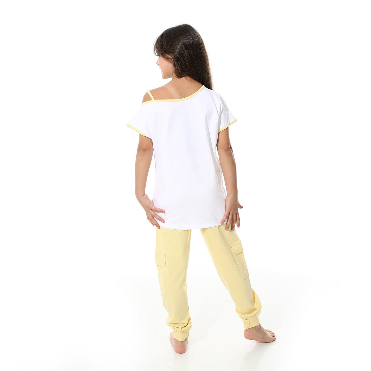 Girls’ Tweety Cartoon Pajama Set – White and Yellow - Red Cotton