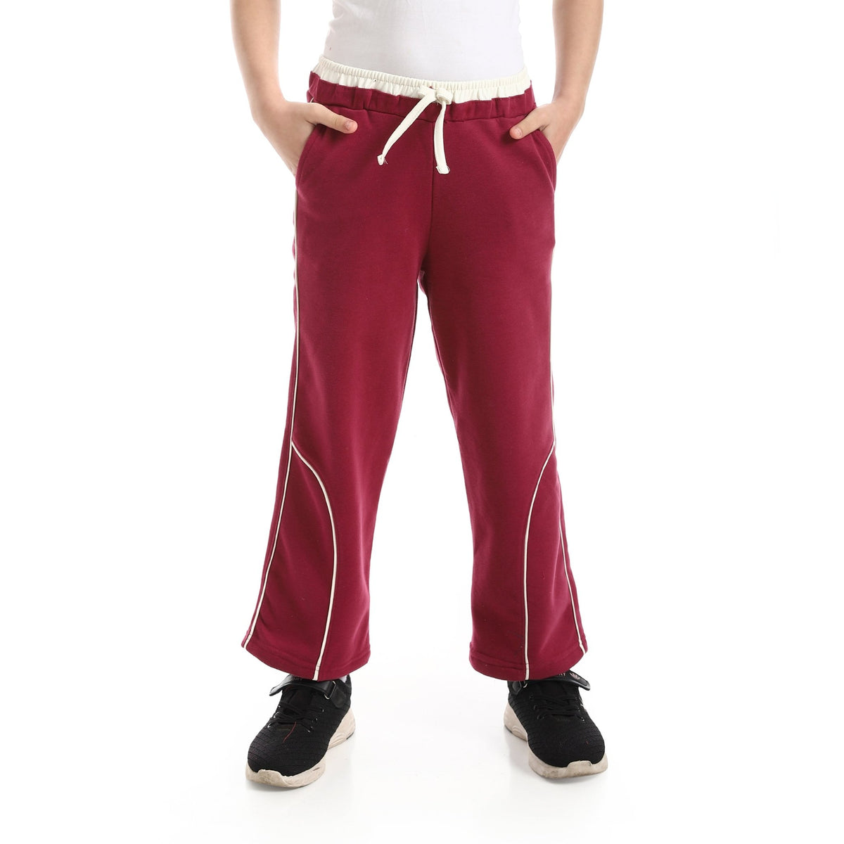 Girl's Wide-Leg Sporty Joggers - Red Cotton