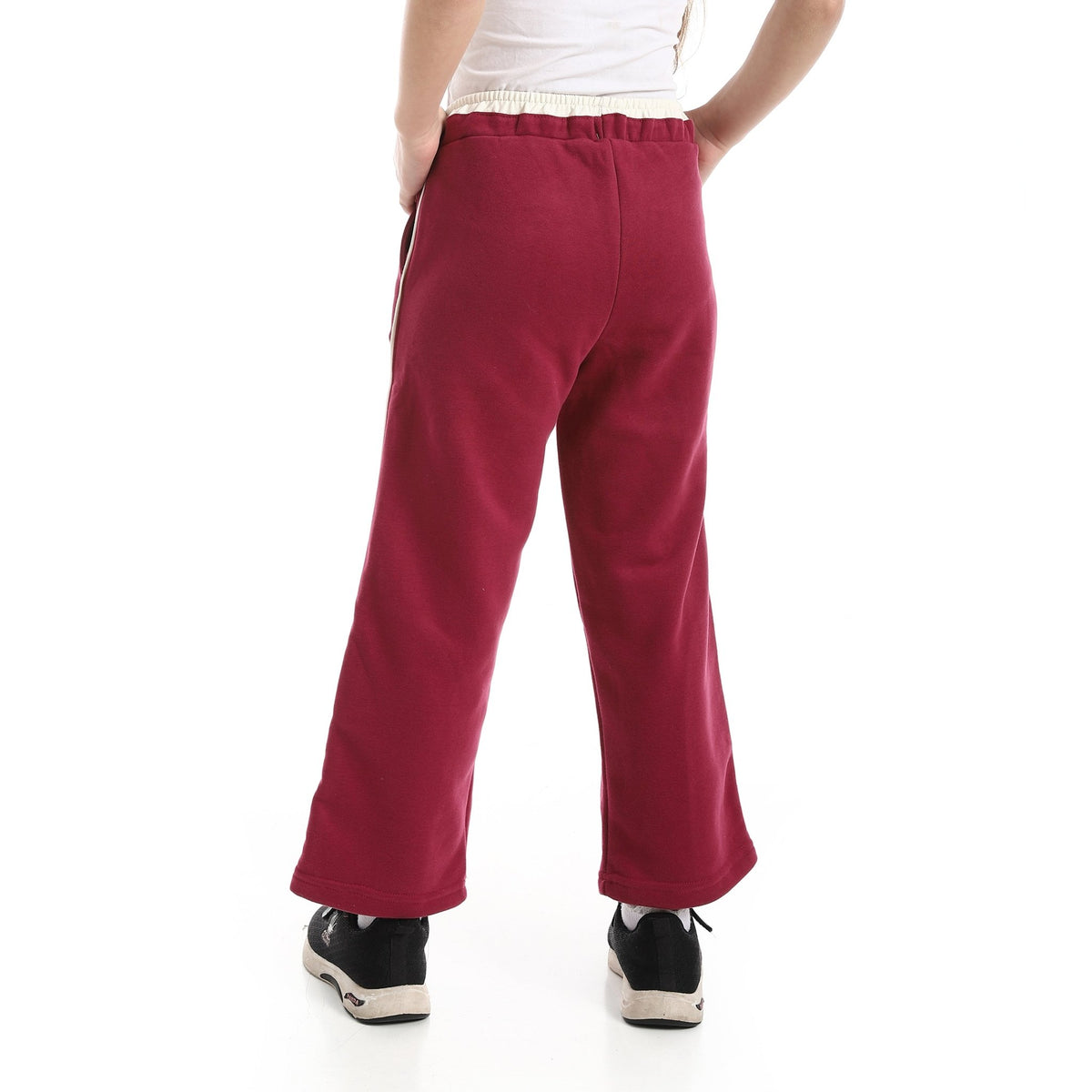 Girl's Wide-Leg Sporty Joggers - Red Cotton