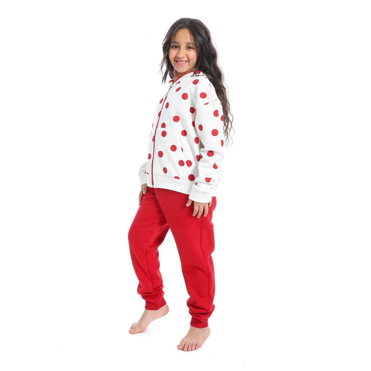 Girls' Winter Hoodie Pajamas - Red - Red Cotton