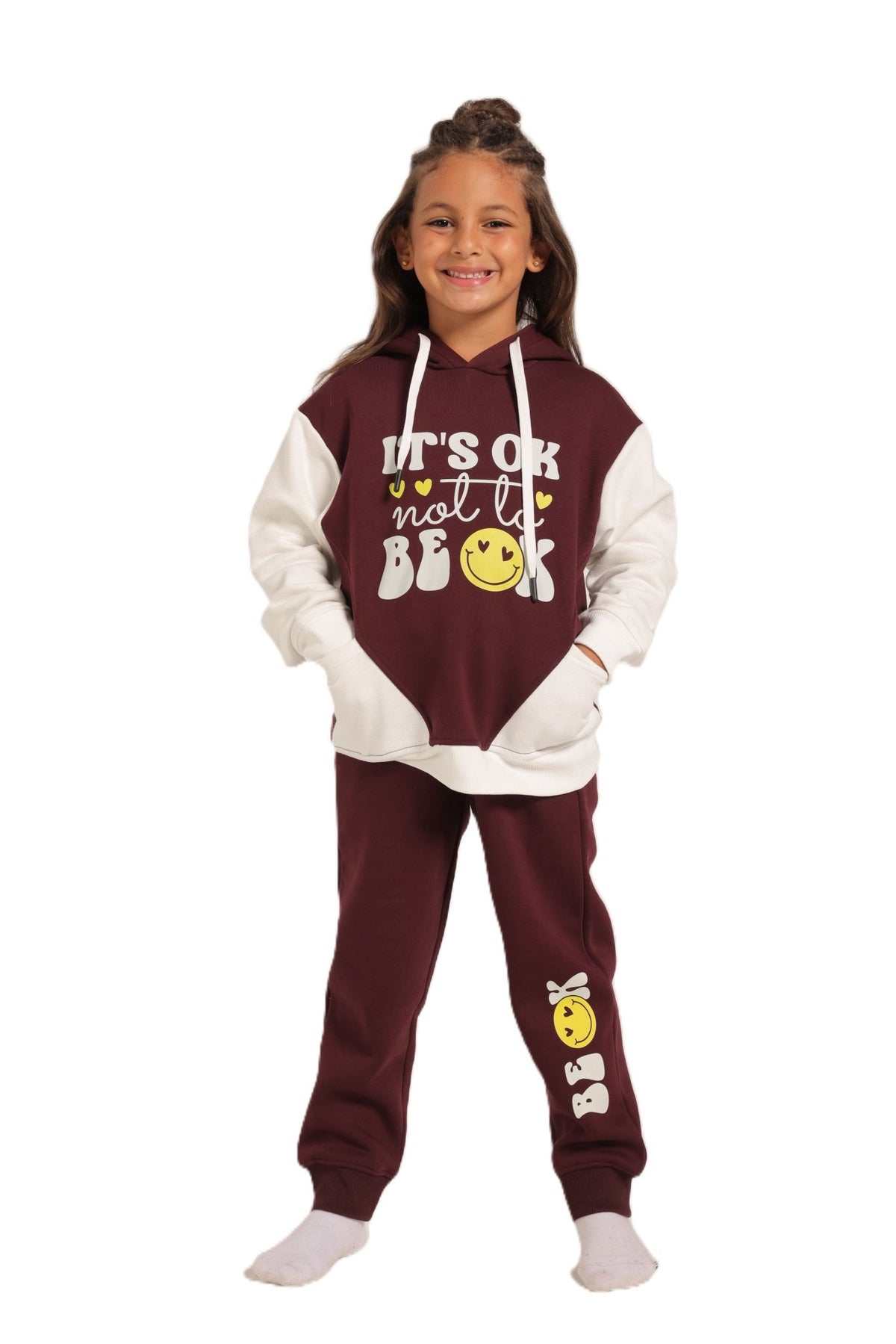 Girls' Winter Pajama Set –Burgundy - Red Cotton