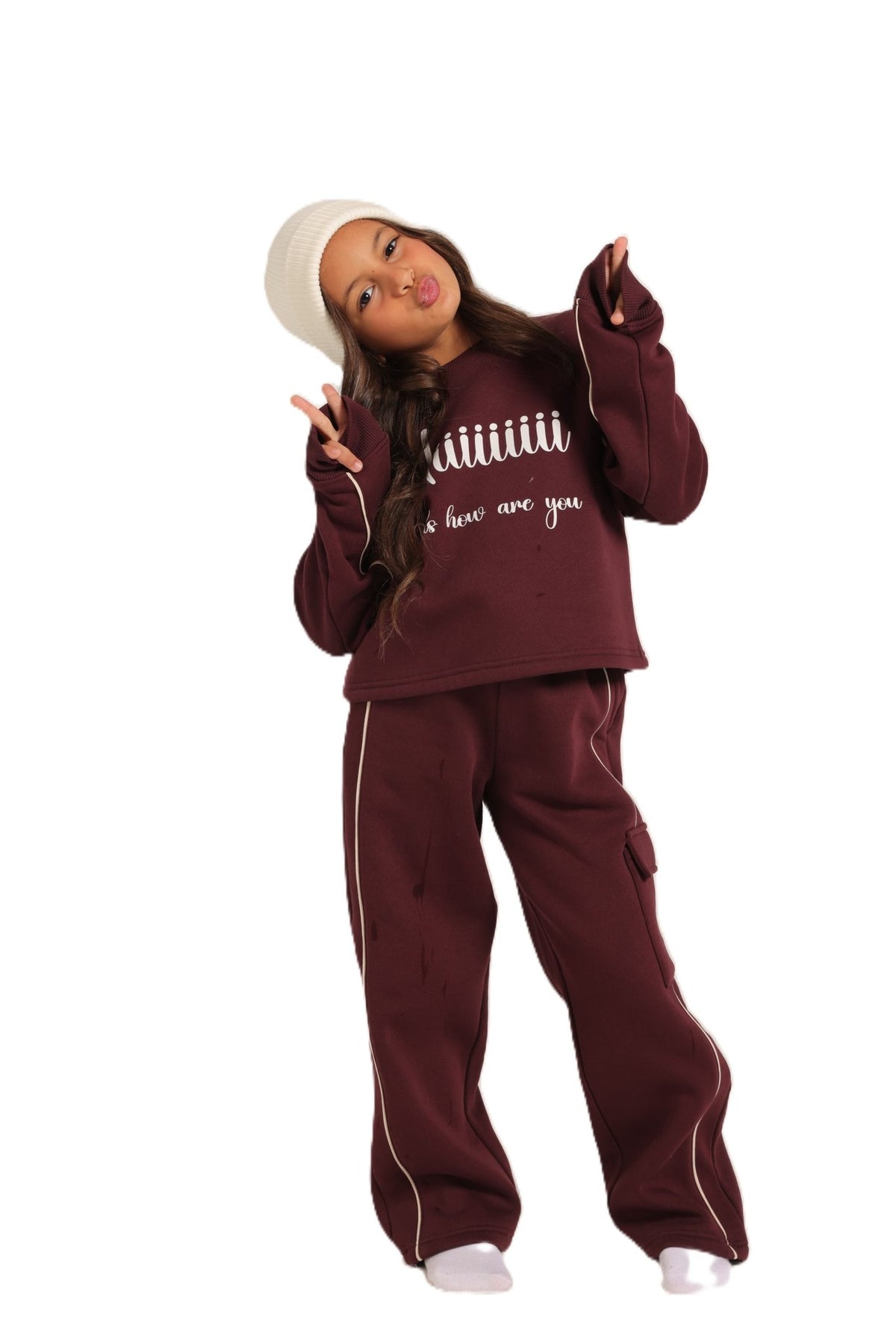 Girls' Winter Pajama Set –Burgundy - Red Cotton