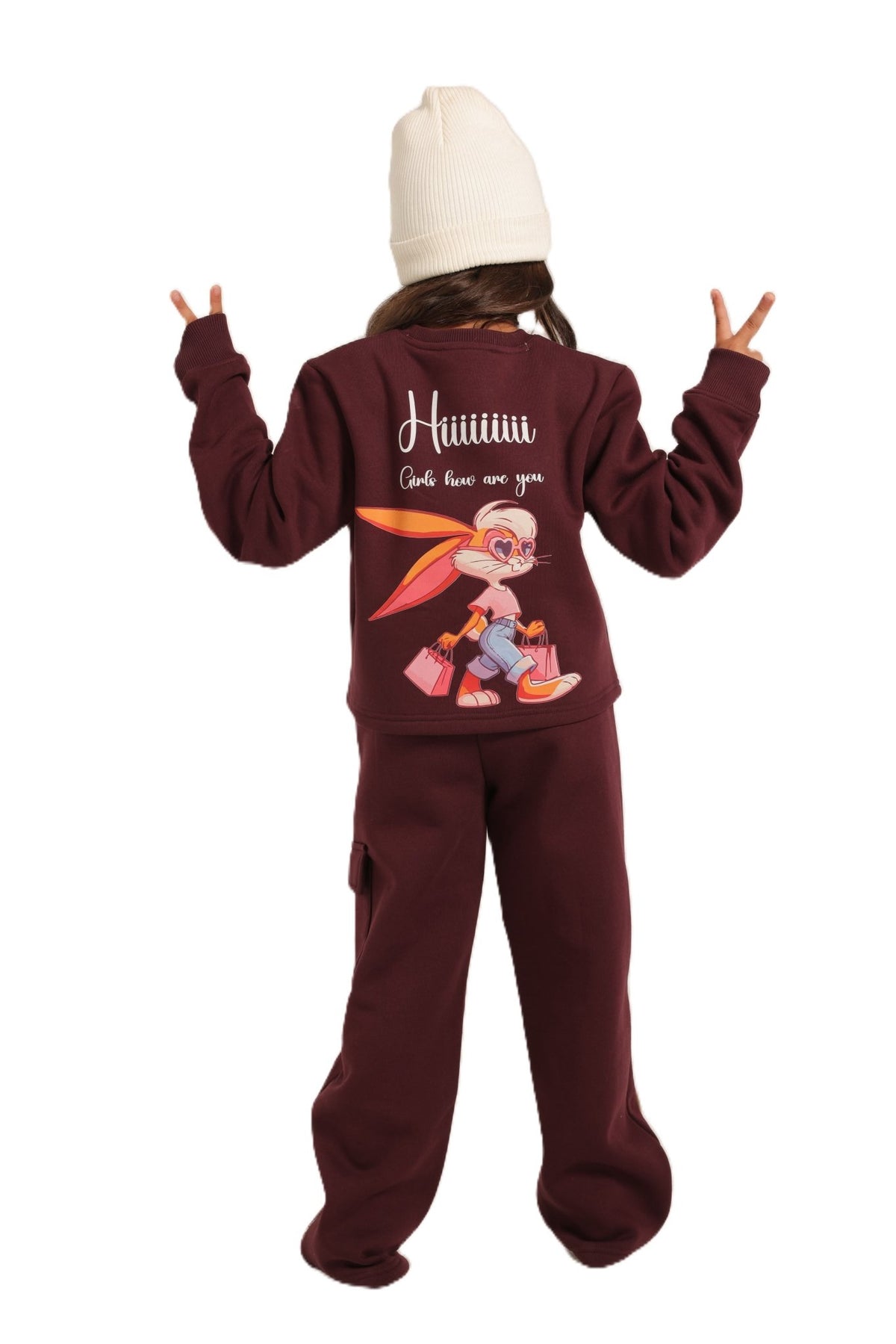 Girls' Winter Pajama Set –Burgundy - Red Cotton