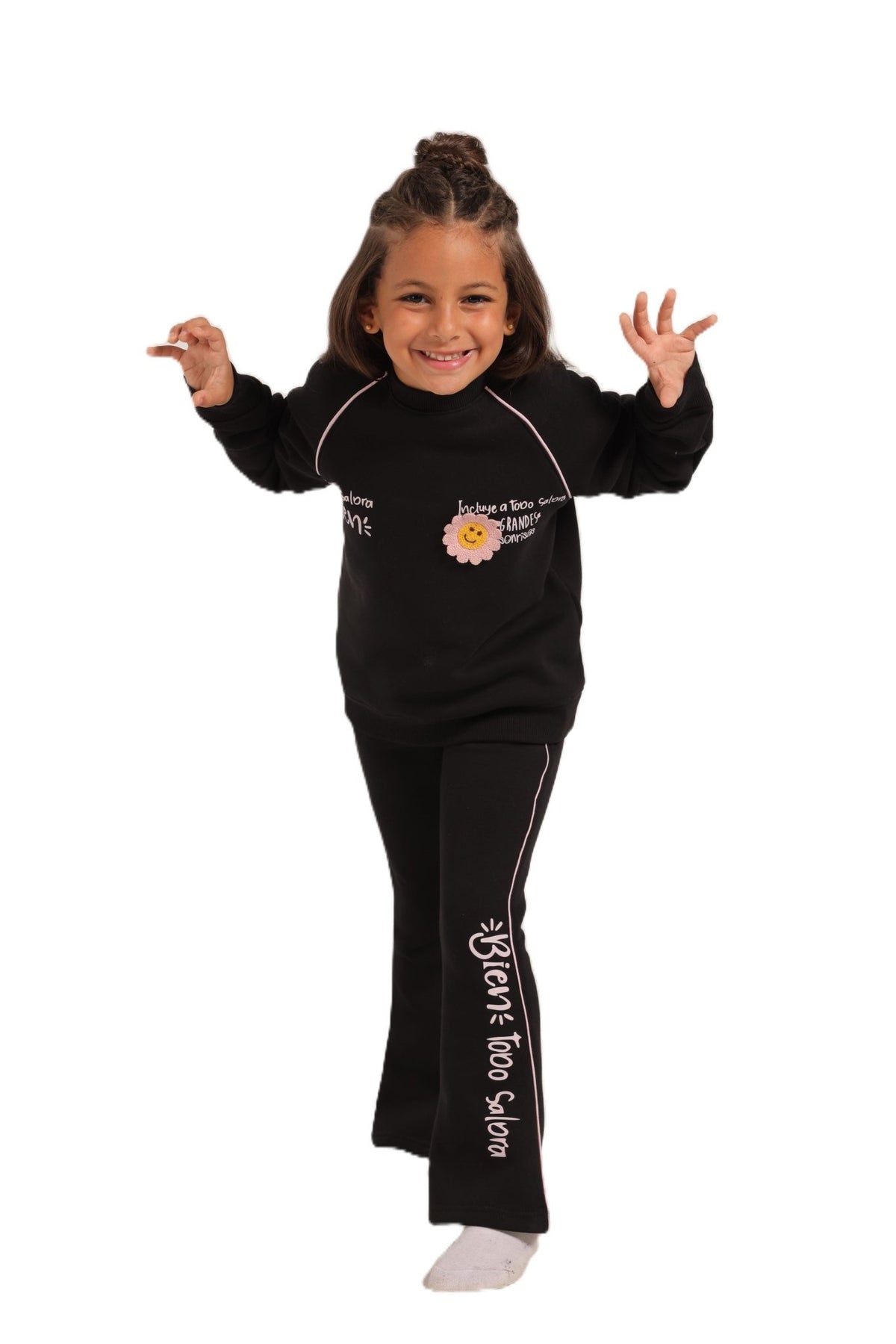 Girls' Winter Pajama Set With Charleston Sweatpants - Black - Red Cotton
