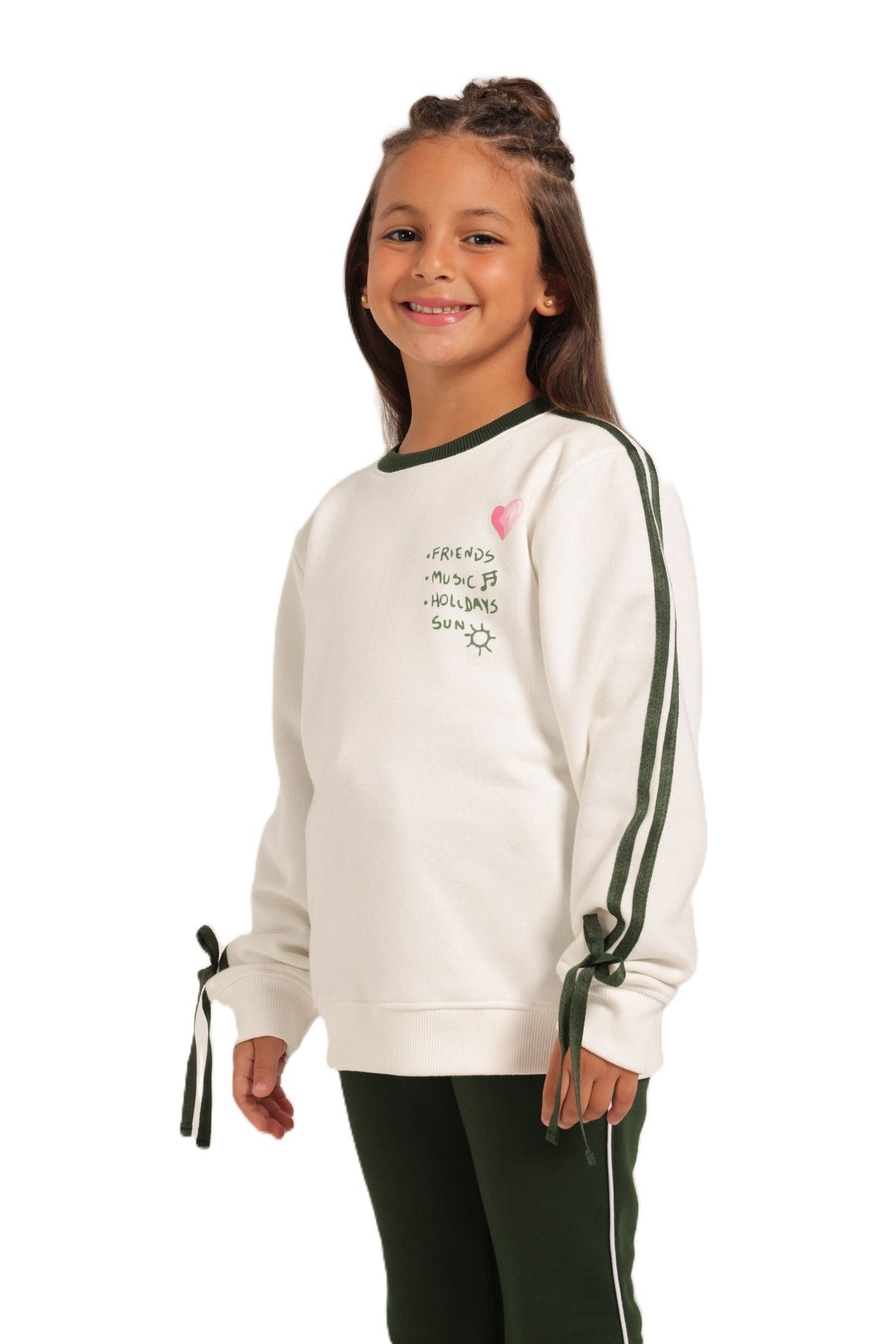 Girls' Winter Pajama Set With Charleston Sweatpants - White - Red Cotton