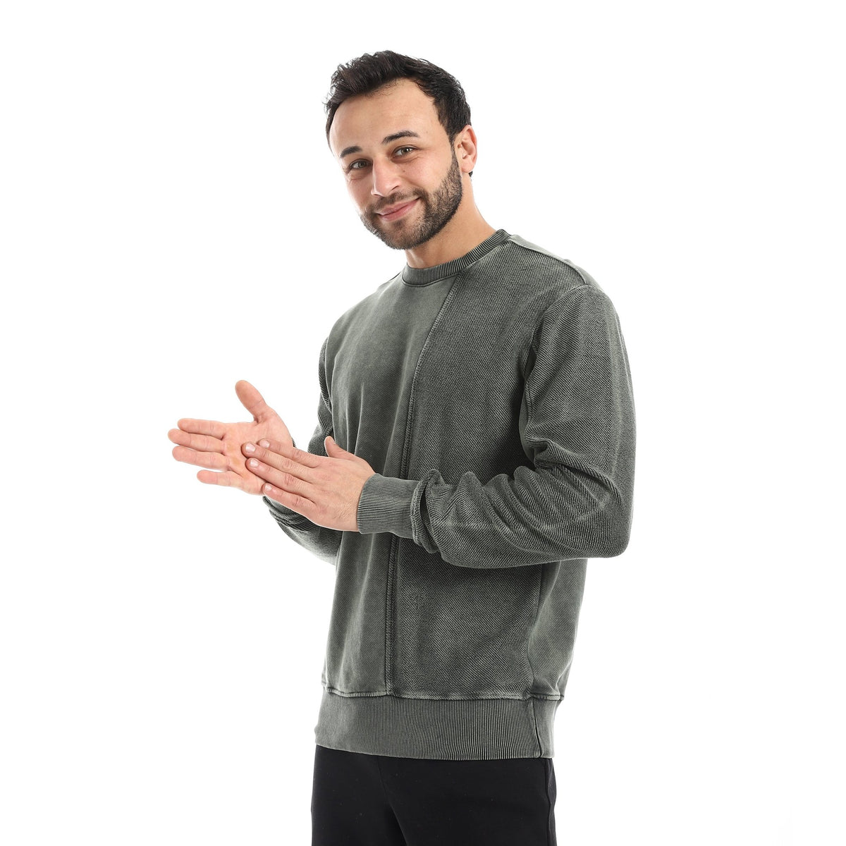 Men Acid-Wash Crewneck Sweatshirt - Red Cotton