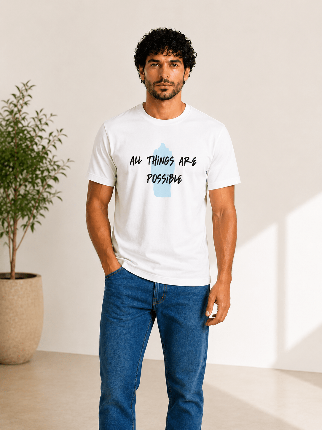 Men "All Things Are Possible" White T-Shirt - Red Cotton