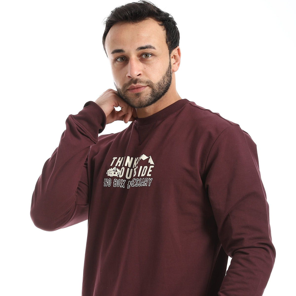 Men Graphic Sweatshirt & Cargo Joggers Set - Red Cotton