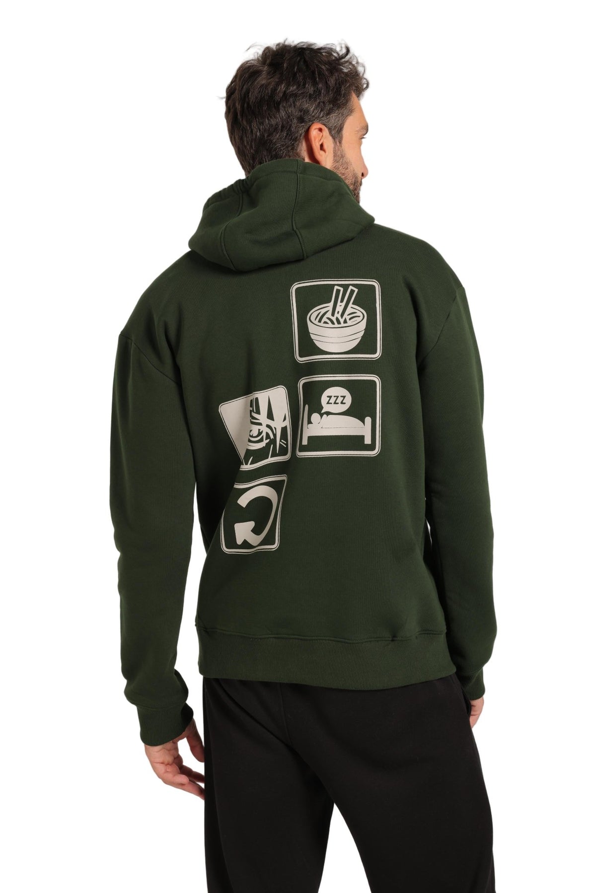 Men Hoodie - Dark Green - Red Cotton