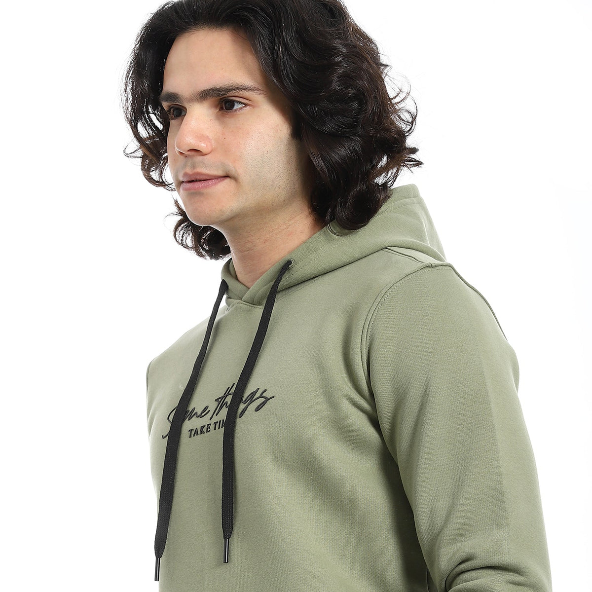Men Hoodie With Prints - Dark Green - Red Cotton