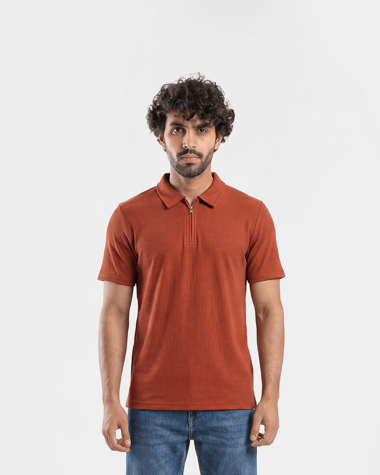 Men Jacquard Polo T-Shirt - Red Cotton