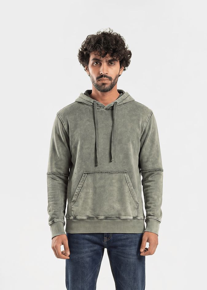 Men Mineral-Washed Hoodie - Red Cotton