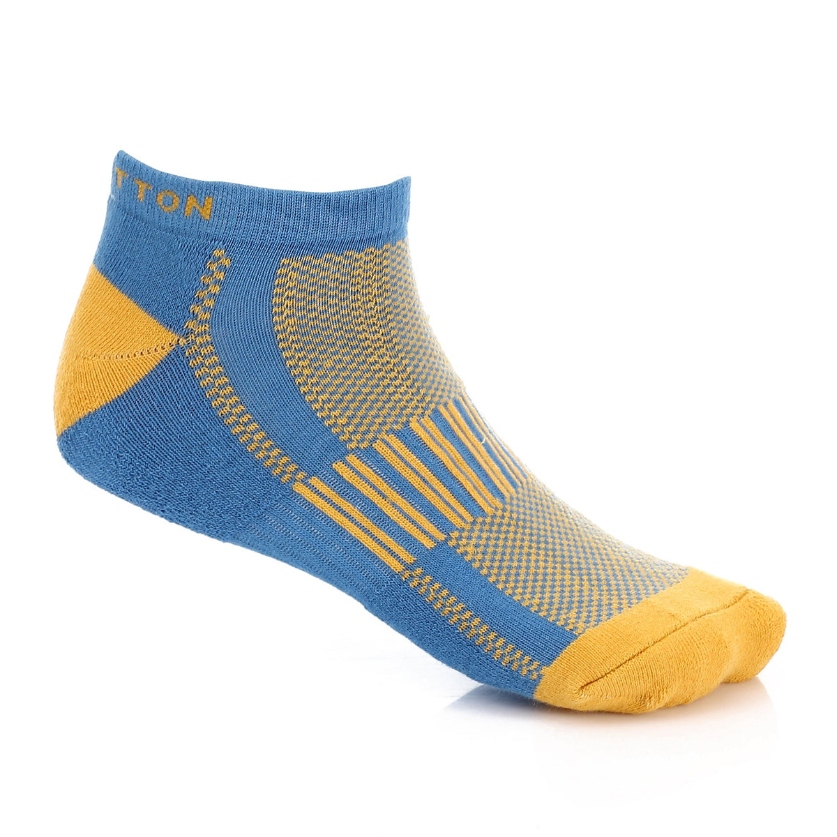Men Plain Mid Calf Socket Socks - Blue & Yellow - Red Cotton