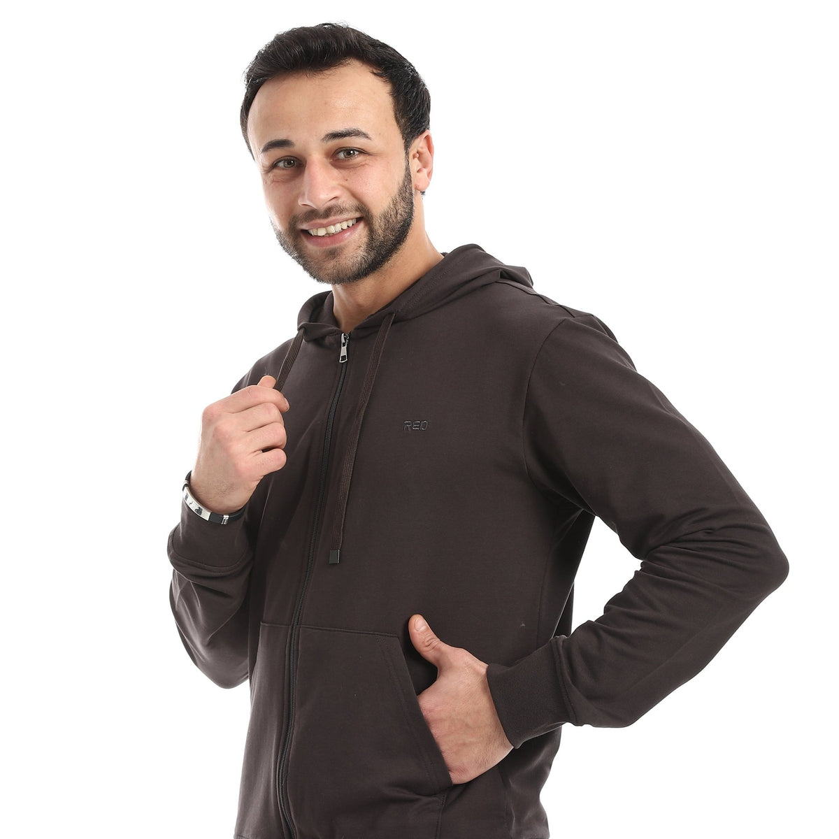 Men Premium Full-Zip Hoodie & Joggers Tracksuit Set - Red Cotton