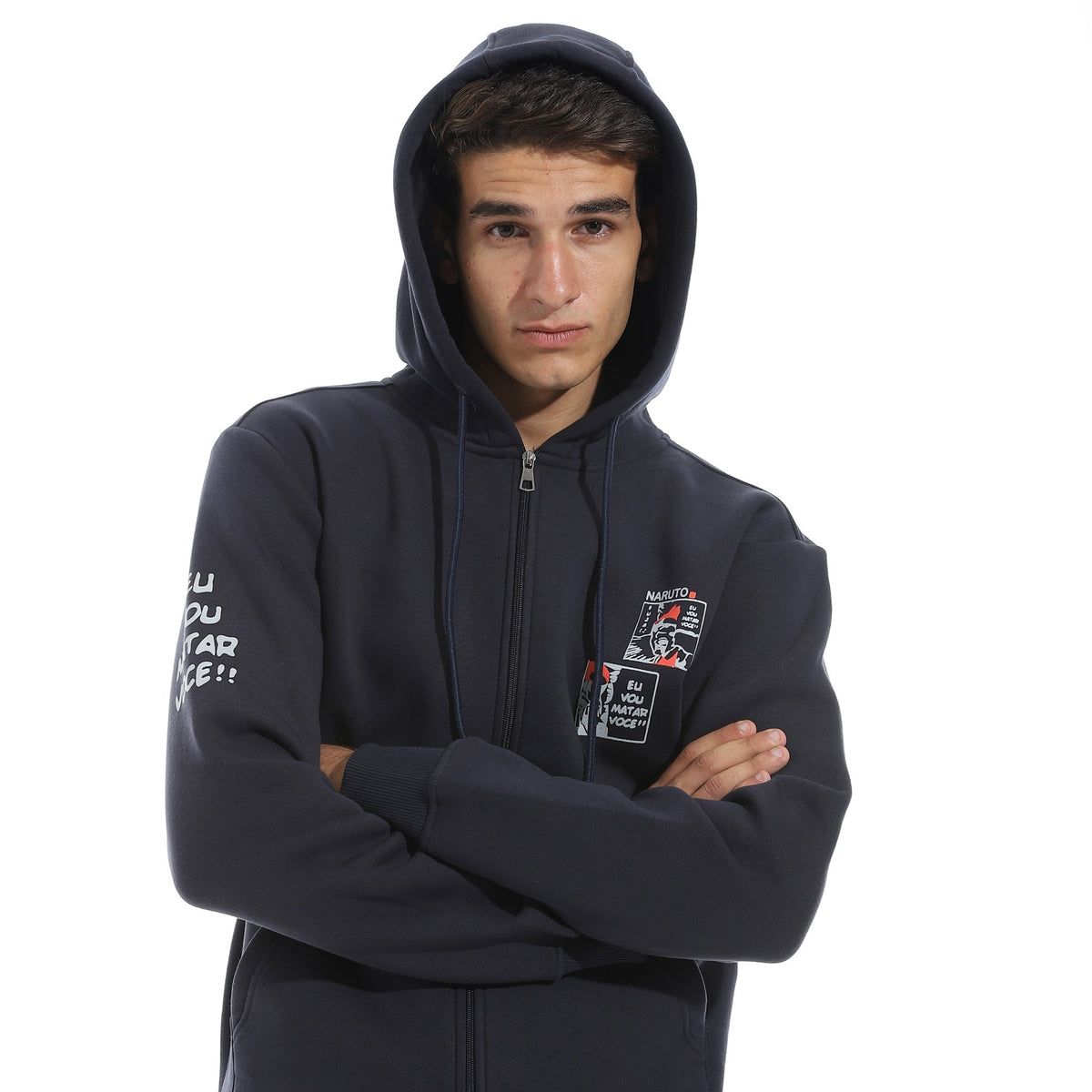 Men Printed Hoodie Set Red Cotton - Red Cotton