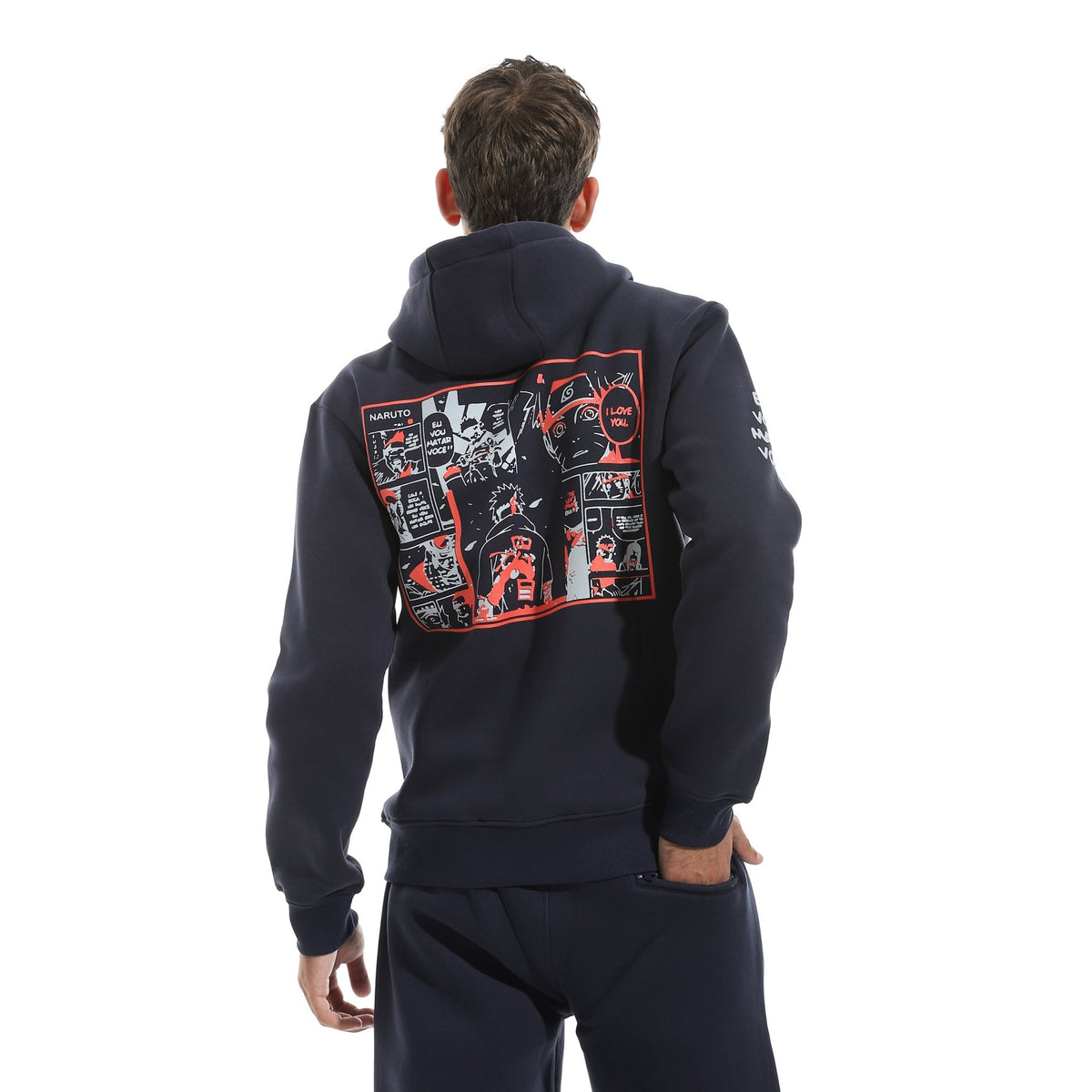 Men Printed Hoodie Set Red Cotton - Red Cotton