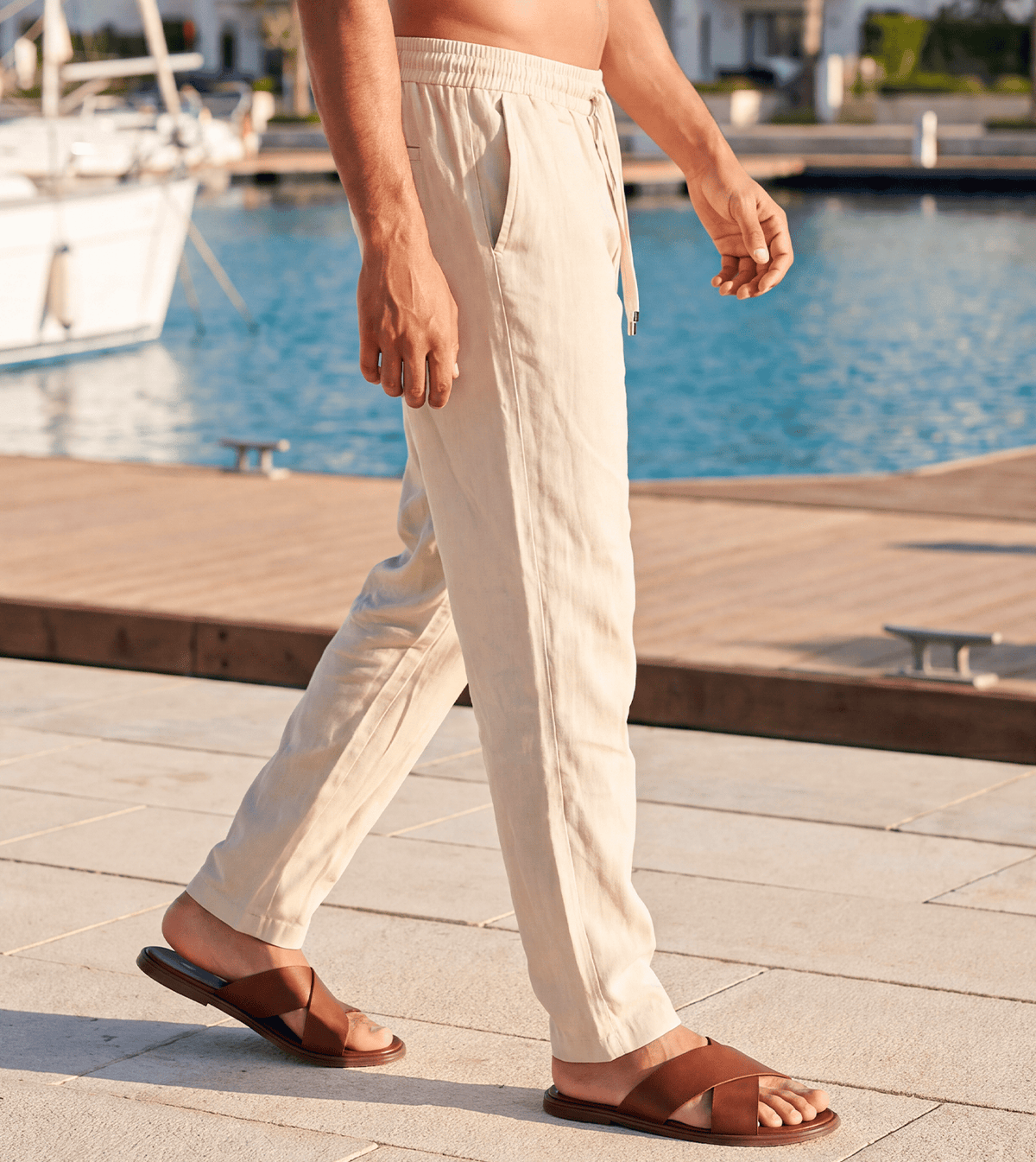Men Relaxed Linen Pants - Red Cotton