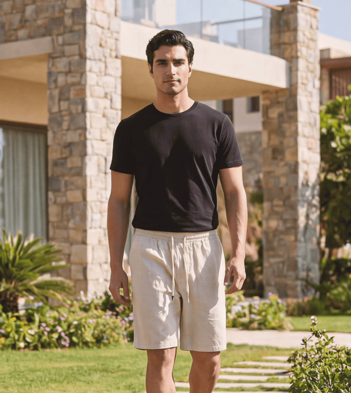 Men Relaxed Linen Shorts - Red Cotton