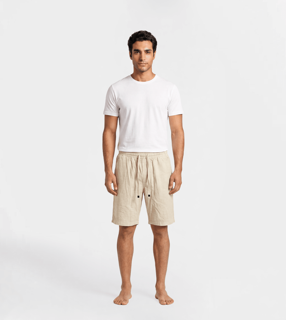Men Relaxed Linen Shorts - Red Cotton