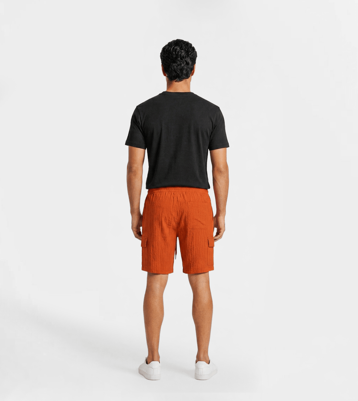Men Ribbed Cargo Style Shorts - Red Cotton