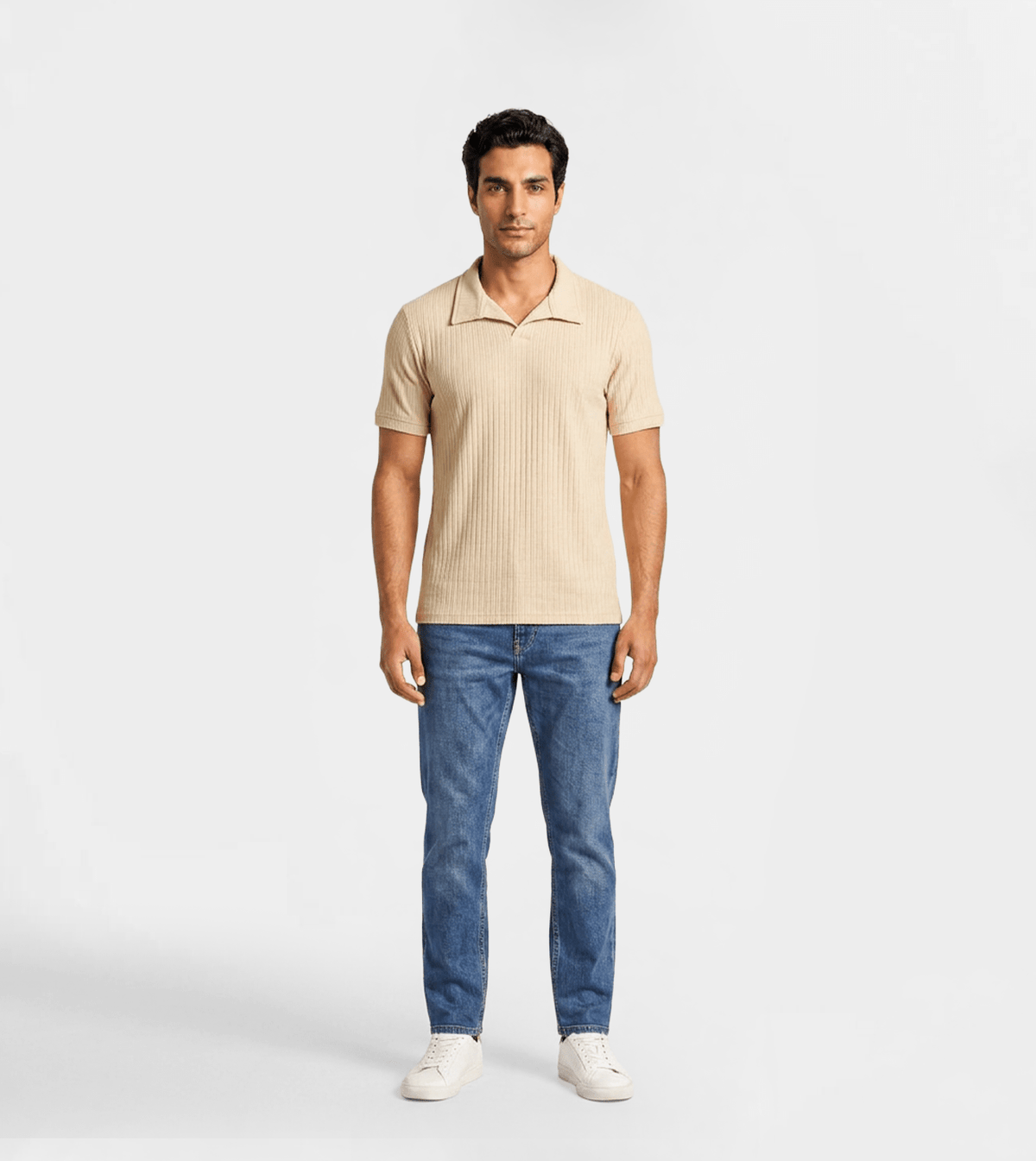 Men Ribbed Knit Polo T-Shirt - Red Cotton