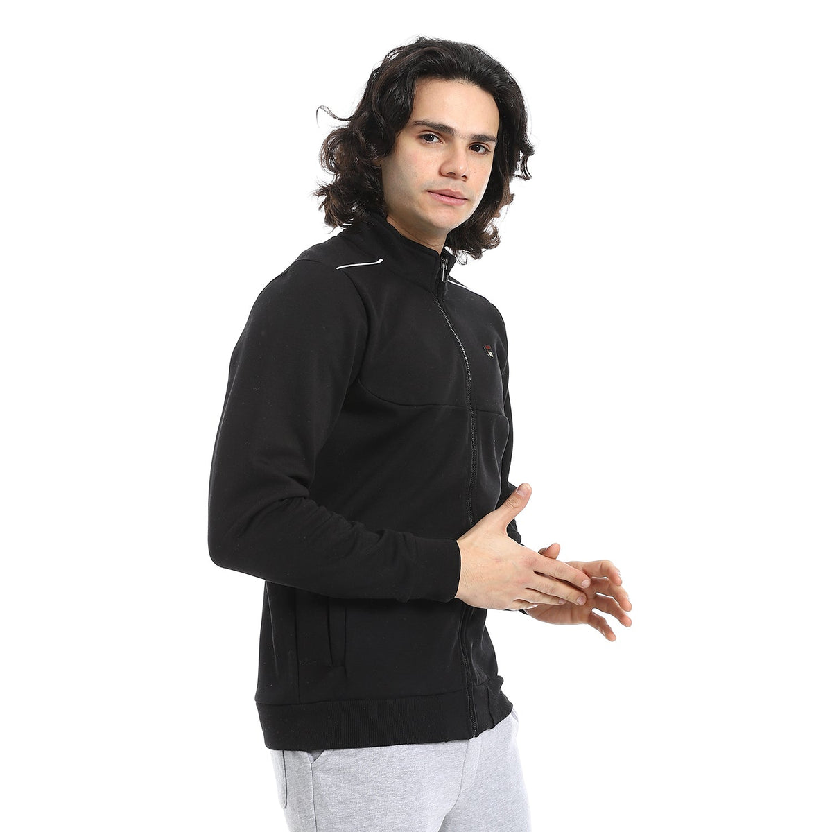 Men Sweatshirt - Mandarin Collar - Red Cotton