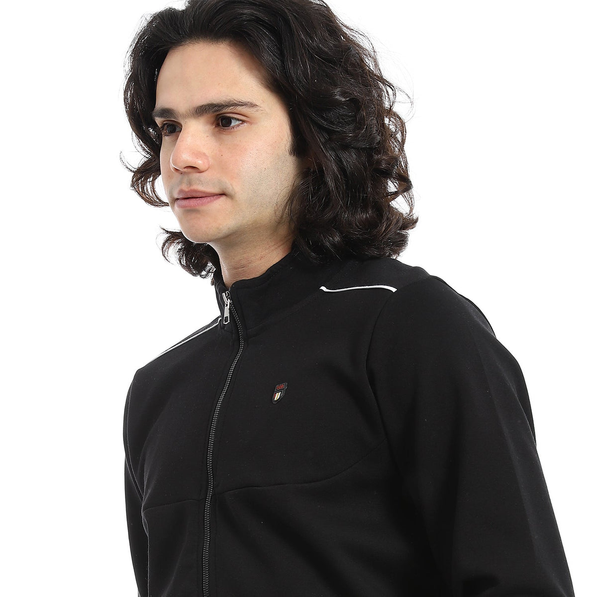 Men Sweatshirt - Mandarin Collar - Red Cotton