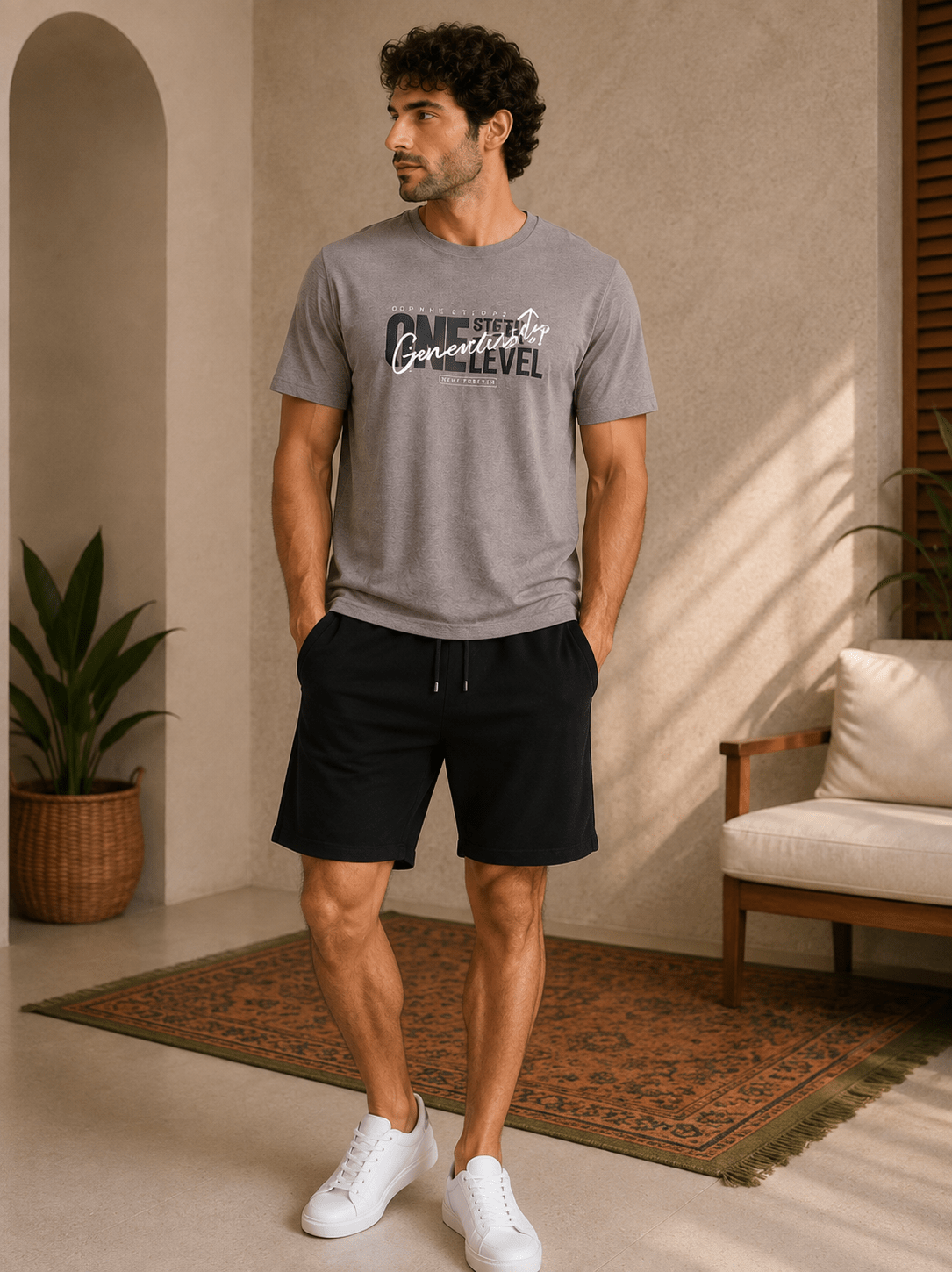 Men's 2-Piece Summer Loungewear Set - Red Cotton
