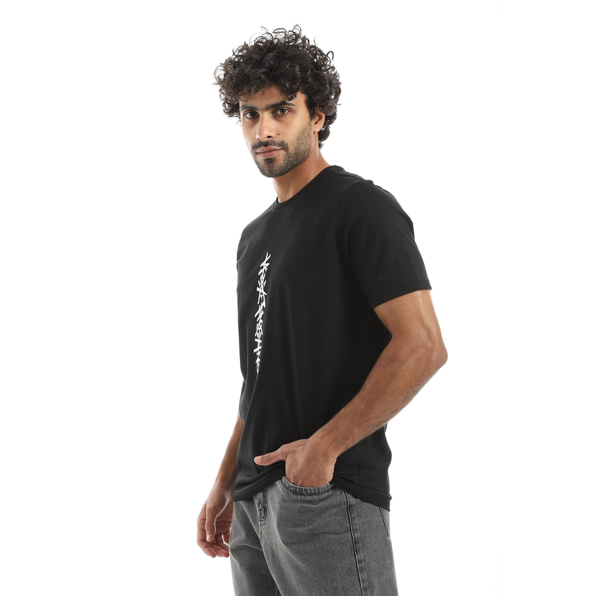 Men’s Black Graphic T-Shirt - Red Cotton