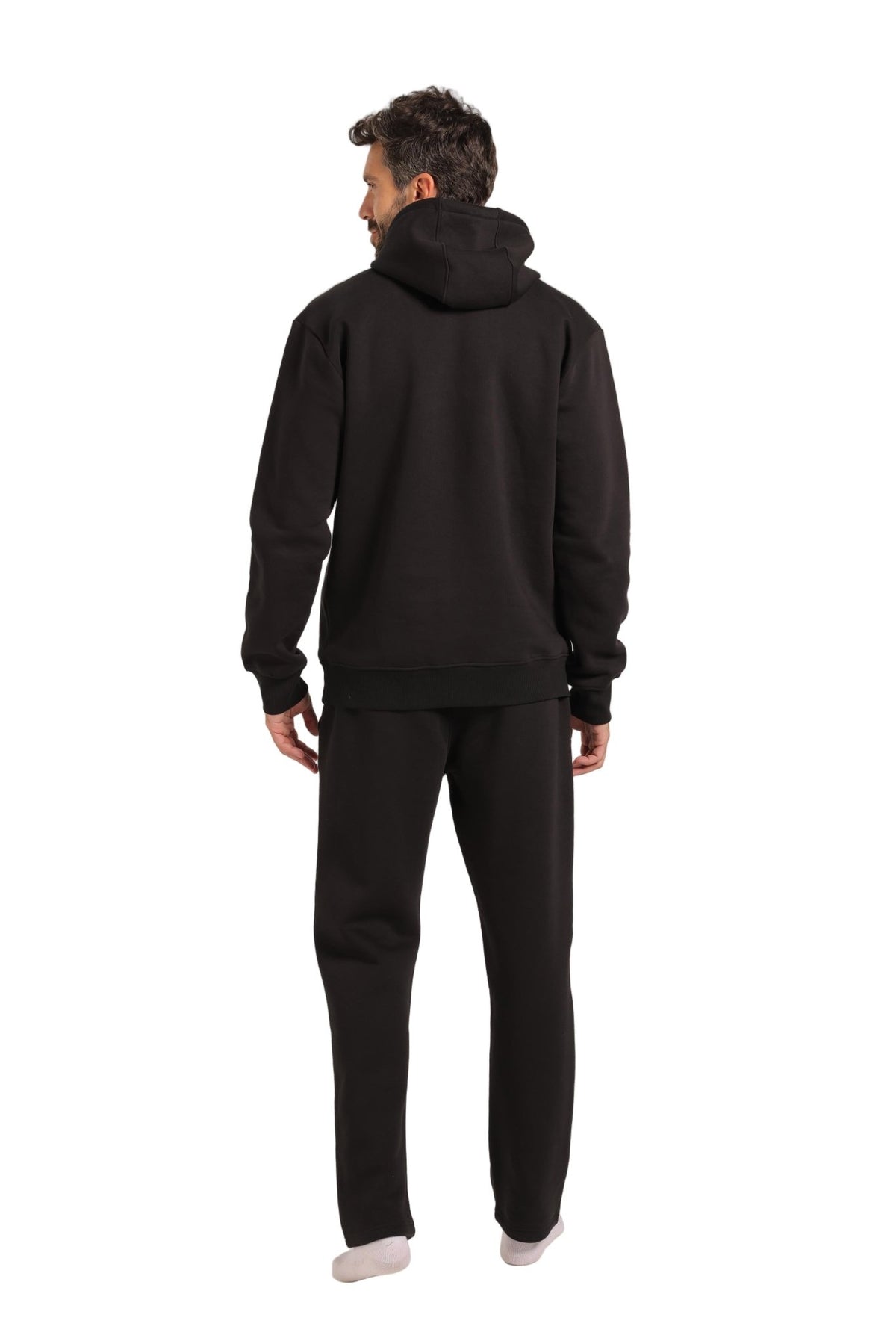 Men's Black Hoodie & Joggers Set - Red Cotton