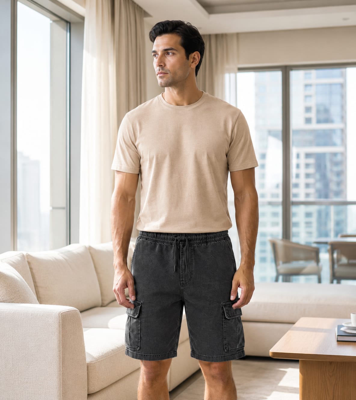 Men’s Black Linen Shorts - Red Cotton