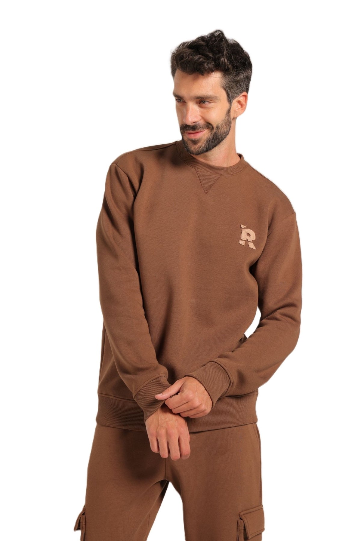 Men’s Brown Sweatshirt & Jogger Set - Red Cotton