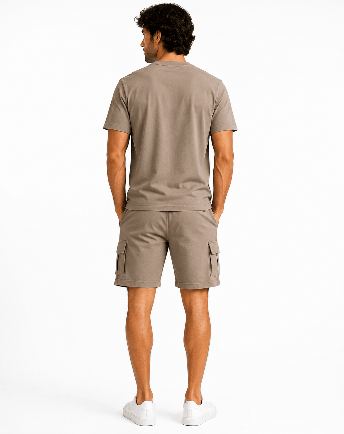 Men's Cargo Shorts Lounge Set - Red Cotton
