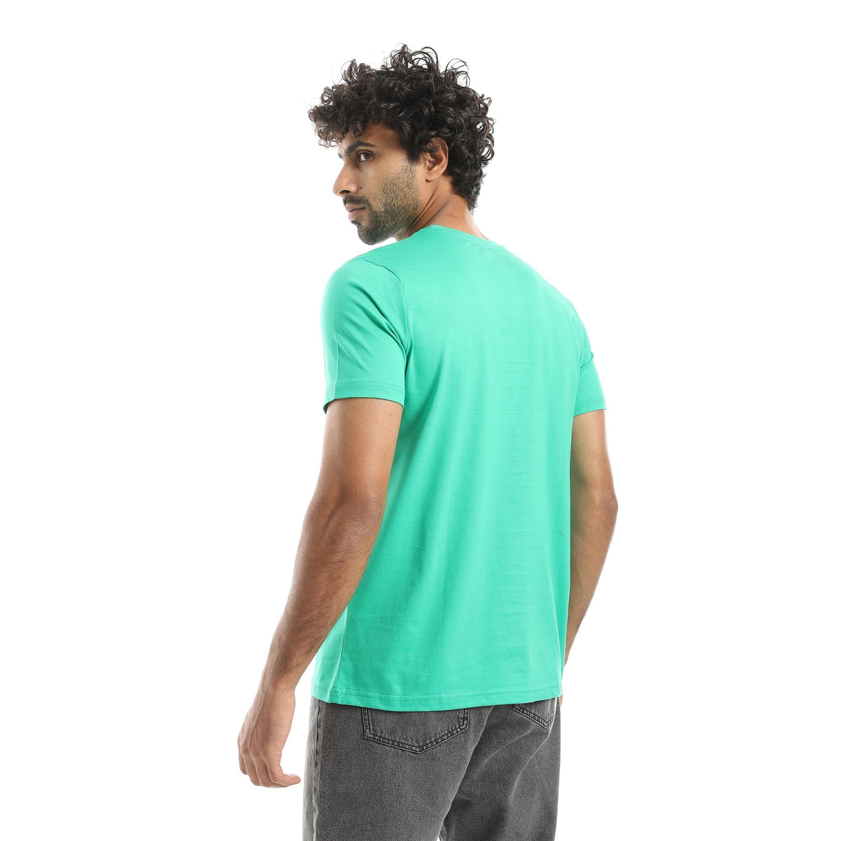 Men's Classic Crew Neck T-Shirt – Green - Red Cotton