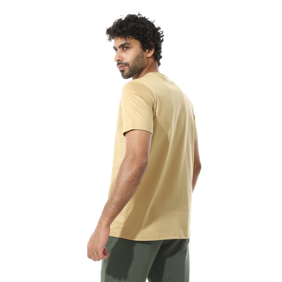 Men's Classic Crew Neck T-Shirt – Light Beige - Red Cotton