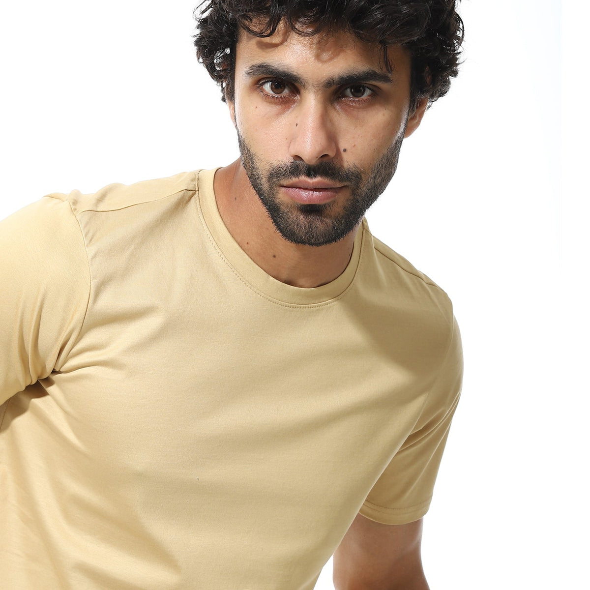 Men's Classic Crew Neck T-Shirt – Light Beige - Red Cotton