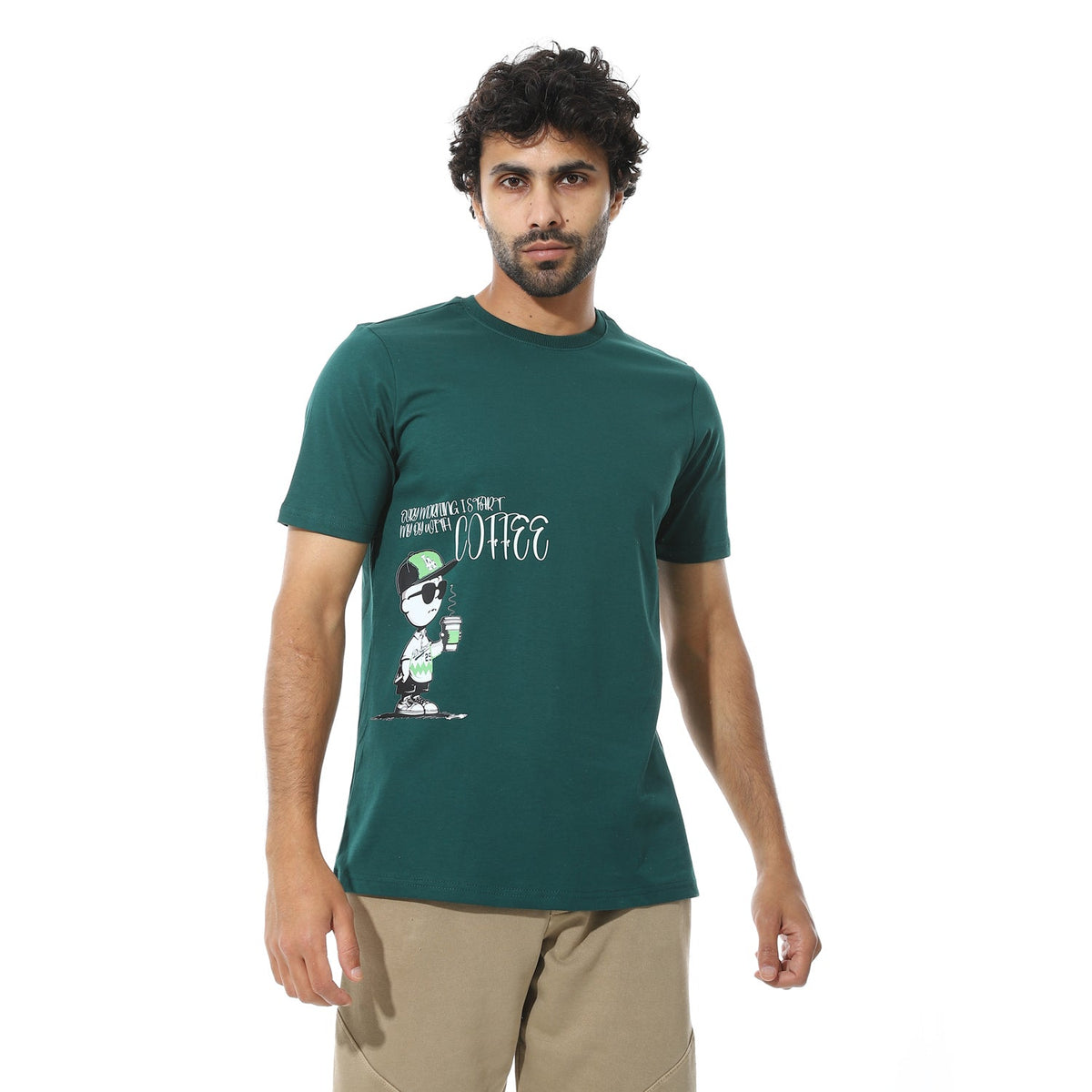 Men's Cotton Regular Fit T-Shirt- Green - Red Cotton